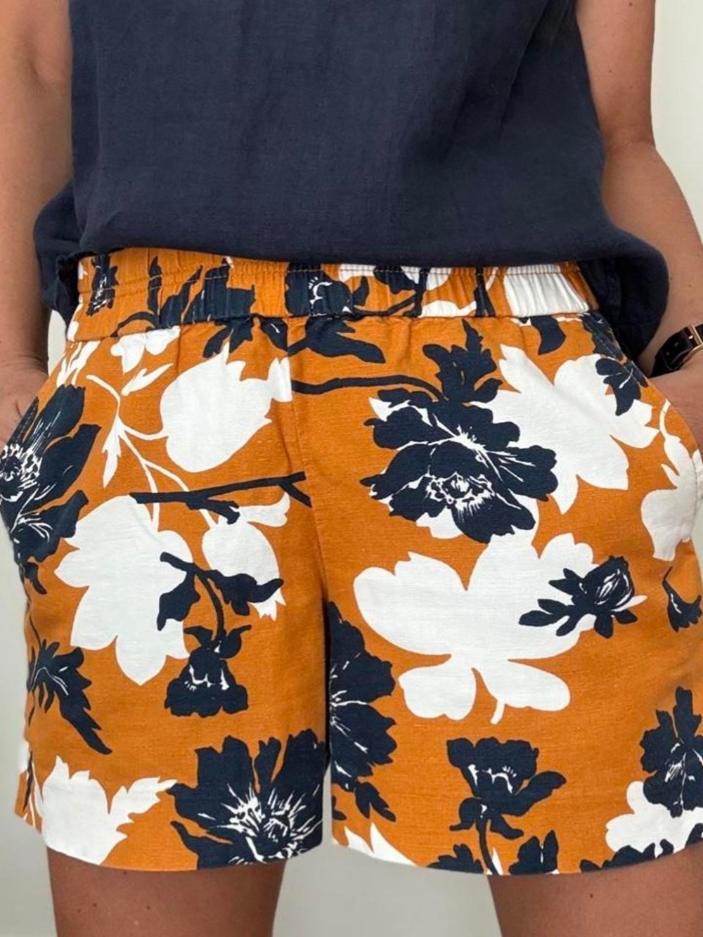 J. Crew Floral Navy Print Elastic-Waist Shorts